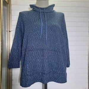 Pure Jill Womens Petite Small Blue Knit Cowl Neck Tunic Top with Drawstring